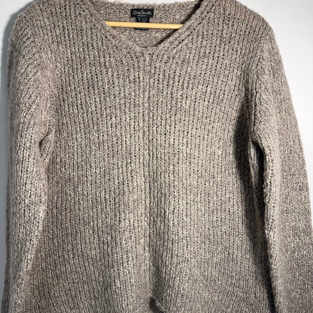 Women's Soft Taupe V-Neck Sweater made in‎ Italy